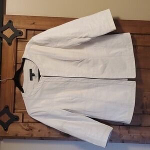 Lafayette 148 New York Cream Cropped Lambskin Jacket Size 8